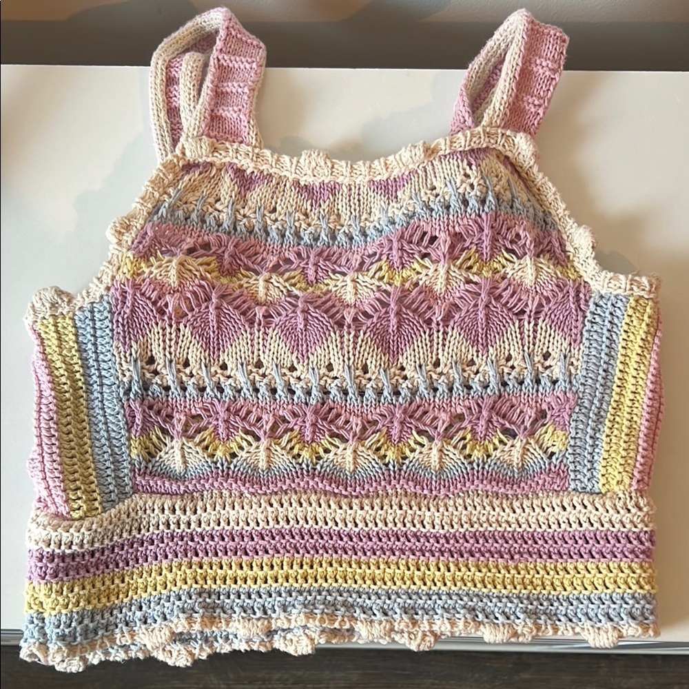 ZARA Chunky Knit Sleeveless Top Multicolor Crochet Cropped Size Small